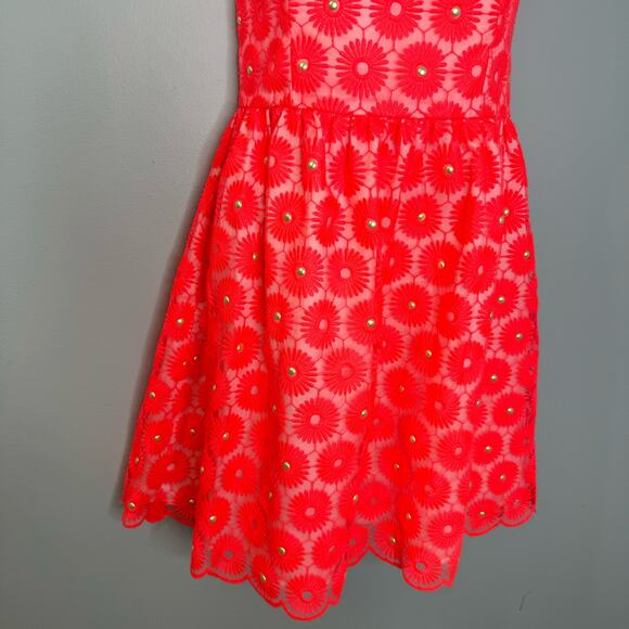 Lilly Pulitzer Peyton Fiesta Pink Daisy Dress Pearls Sz 4 - Picture 5 of 14